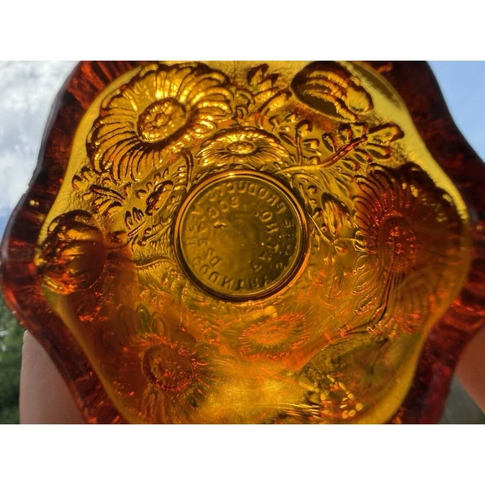 Vintage 1970s Country Store Products Amber Glass Sunflower Toothpick Candle